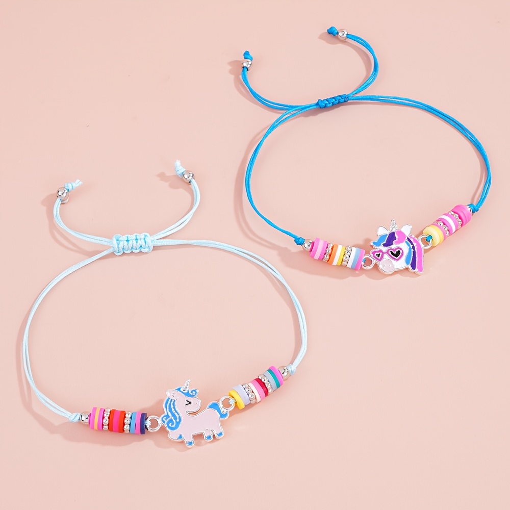 6pcs Cute Unicorn Bracelet Set for Girls, Adjustable Drawstring Jewelry